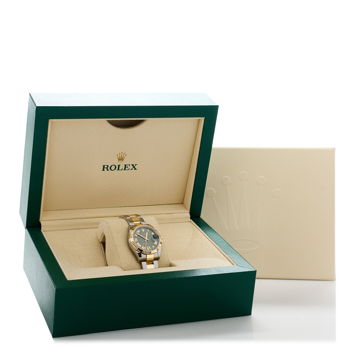 Rolex Stainless Steel 18K Yellow Gold Diamond 31mm Oyster Perpetual Datejust Watch Olive Green Roman 278273 5 of 5