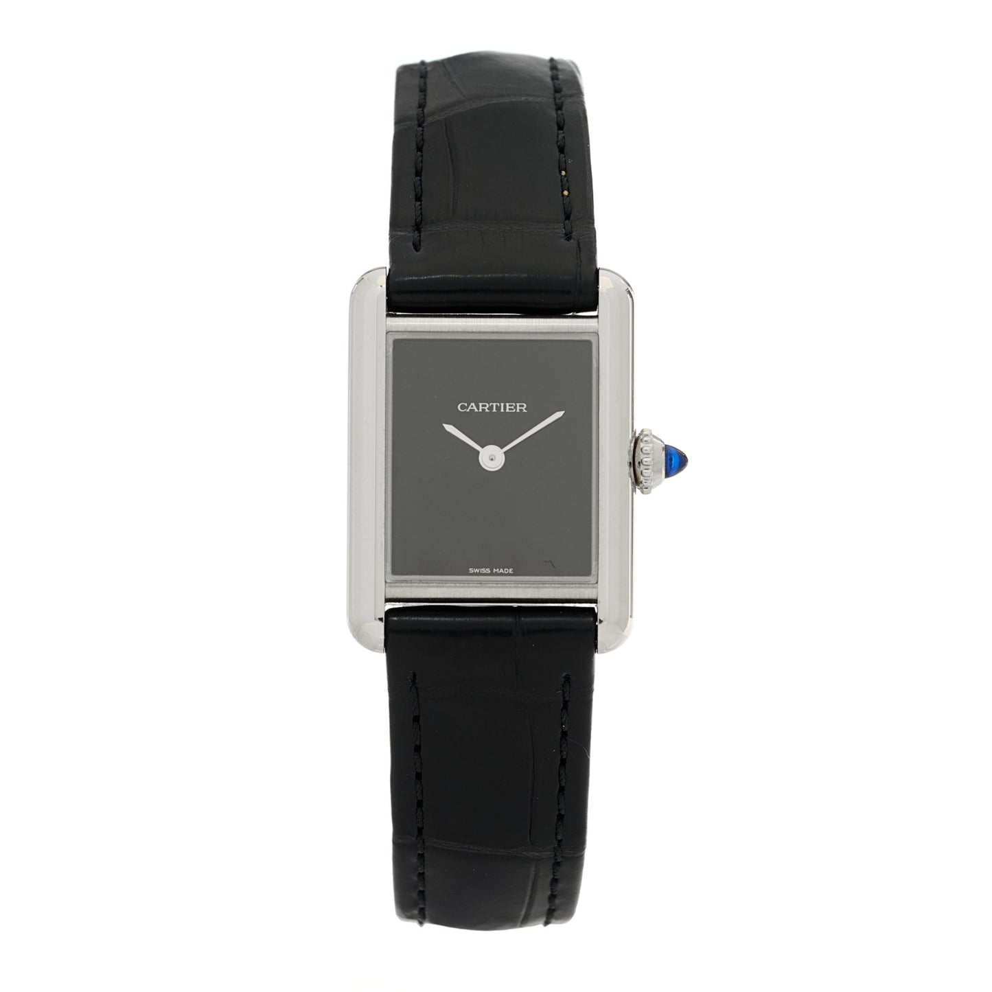 Stainless Steel Alligator 22mm Must de Cartier Tank Quartz Watch Black