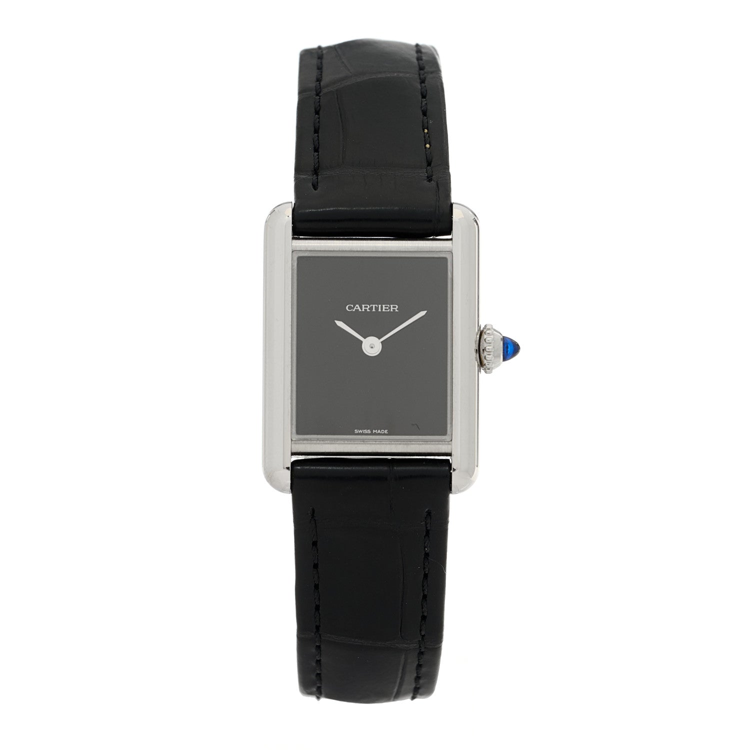 Cartier Stainless Steel Alligator 22mm Must de Cartier Tank Quartz Watch Black 1 of 5