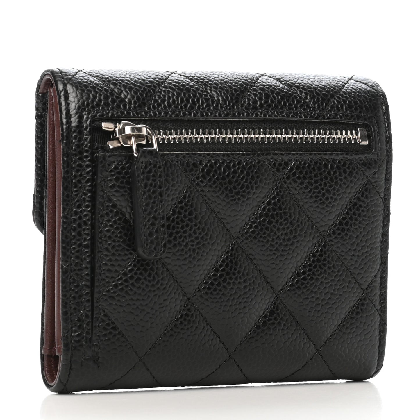 Caviar Quilted Compact Flap Wallet Black
