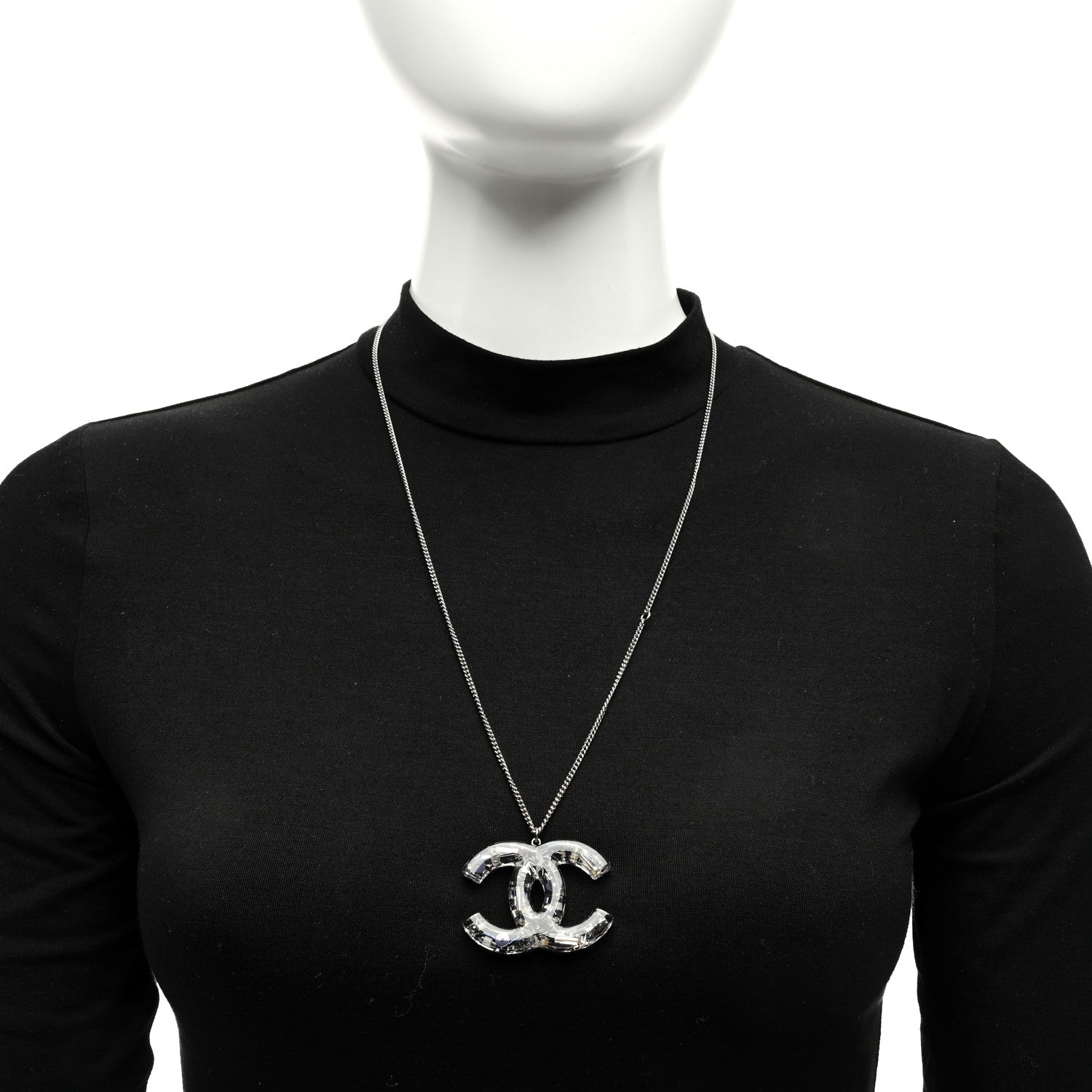 Chanel Resin CC Necklace Silver 2 of 5