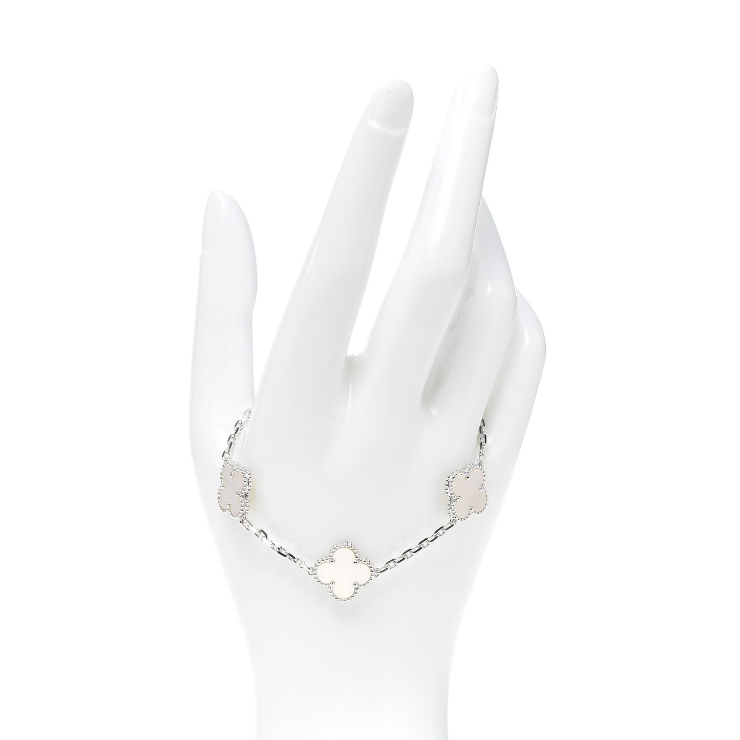 18K White Gold Mother of Pearl 5 Motifs Vintage Alhambra Bracelet