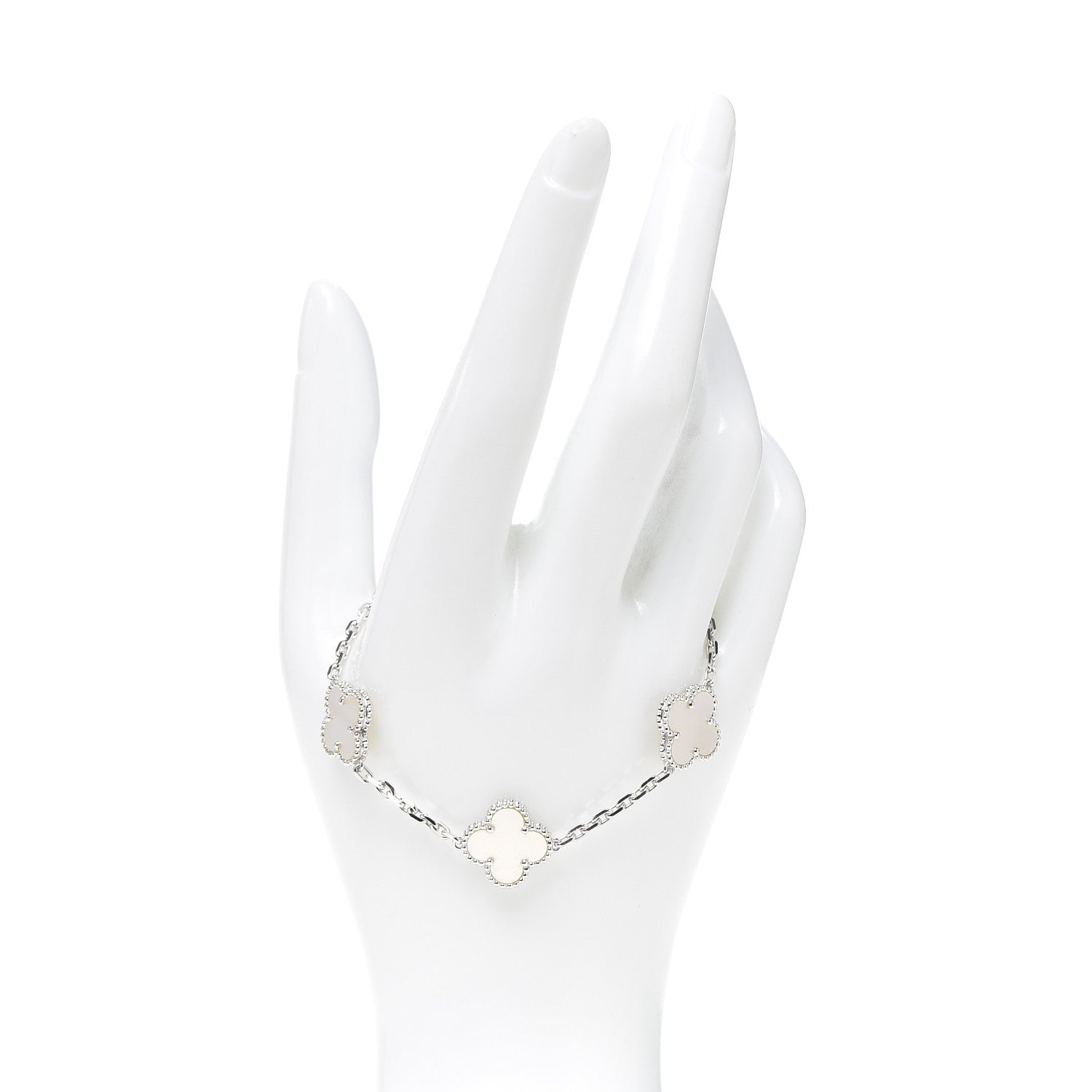 Van Cleef & Arpels 18K White Gold Mother of Pearl 5 Motifs Vintage Alhambra Bracelet 2 of 7