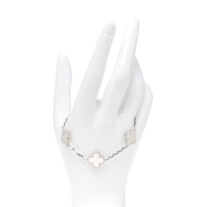 Van Cleef & Arpels 18K White Gold Mother of Pearl 5 Motifs Vintage Alhambra Bracelet 2 of 7
