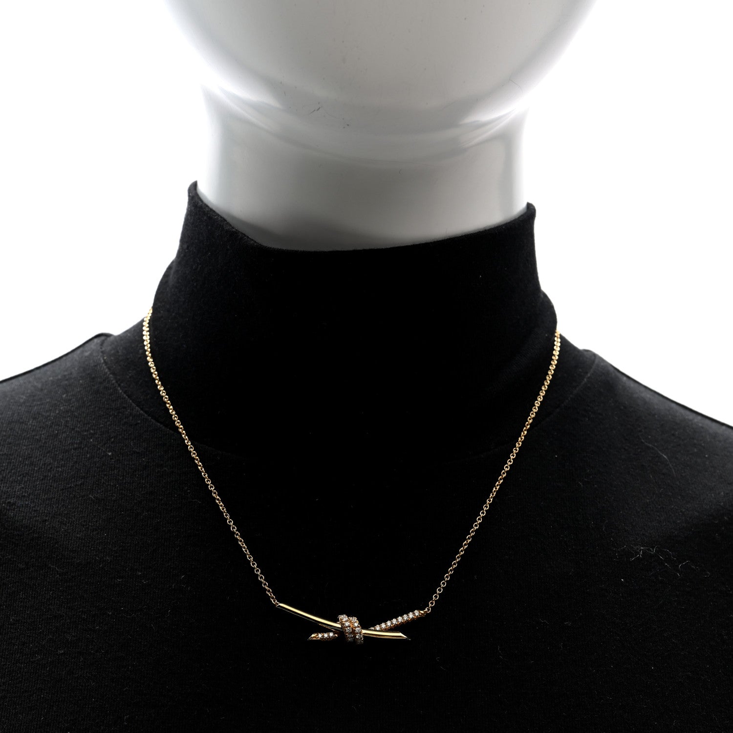 Tiffany 18K Yellow Gold Diamond Knot Necklace 2 of 6