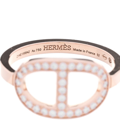 Hermes 18K Rose Gold Diamond MM Chaine d'Ancre Contour Ring 52 6 4 of 5