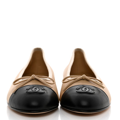 Chanel Lambskin Cap Toe Ballerina Flats 39.5 Beige Black 2 of 9