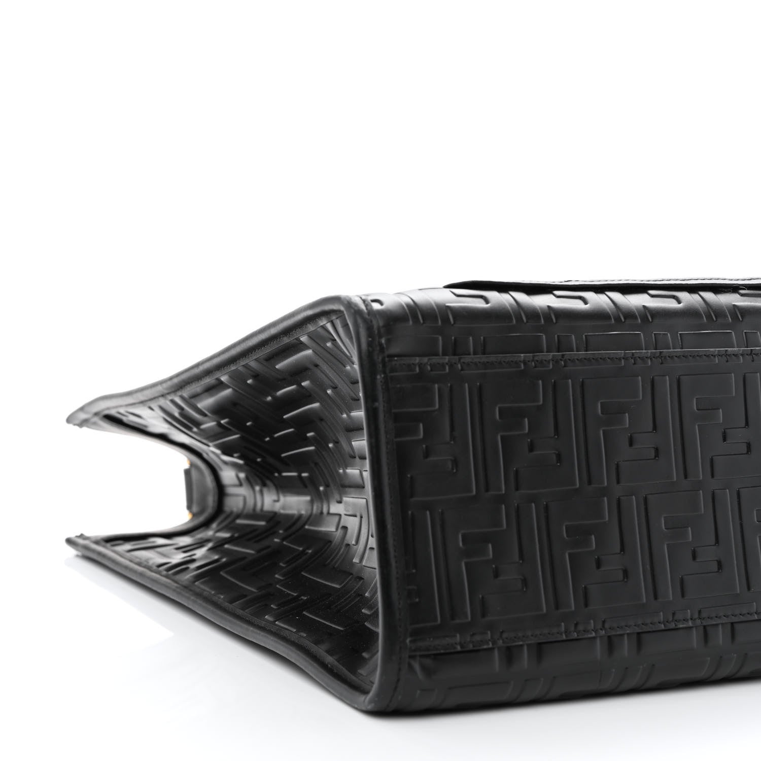Fendi Vitello Century Wicker FF 1974 Embossed Medium Runaway Shopper Tote Black 9 of 10
