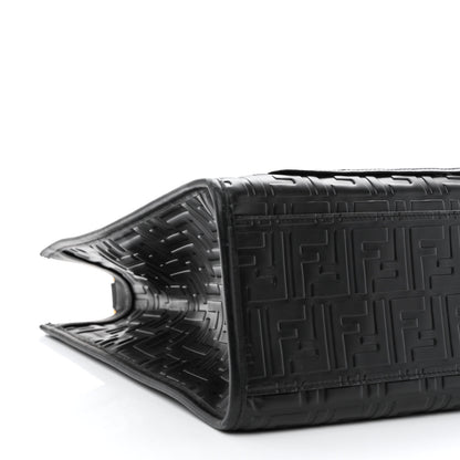 Fendi Vitello Century Wicker FF 1974 Embossed Medium Runaway Shopper Tote Black 9 of 10