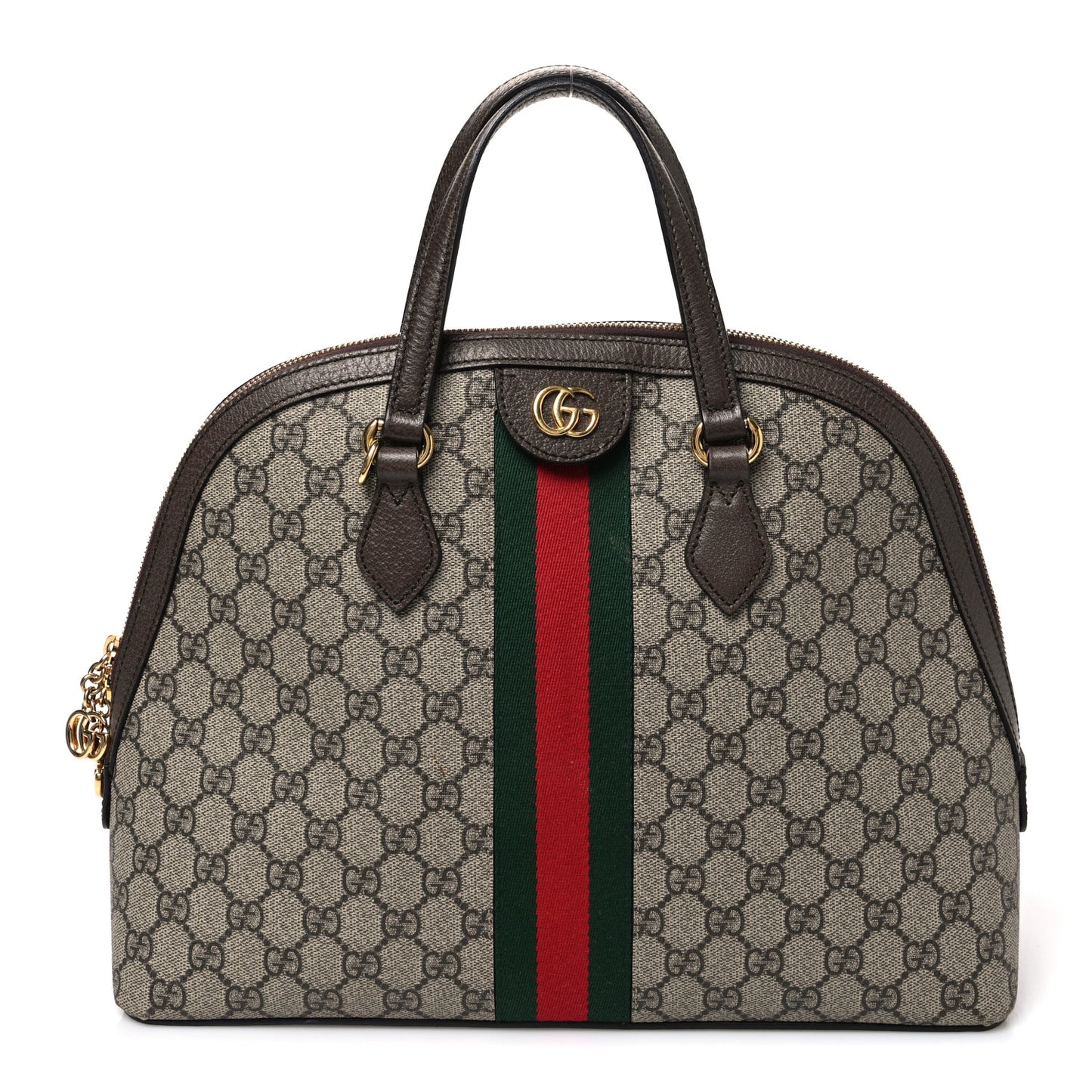 GG Supreme Monogram Web Medium Ophidia Top Handle Dome Bag Brown