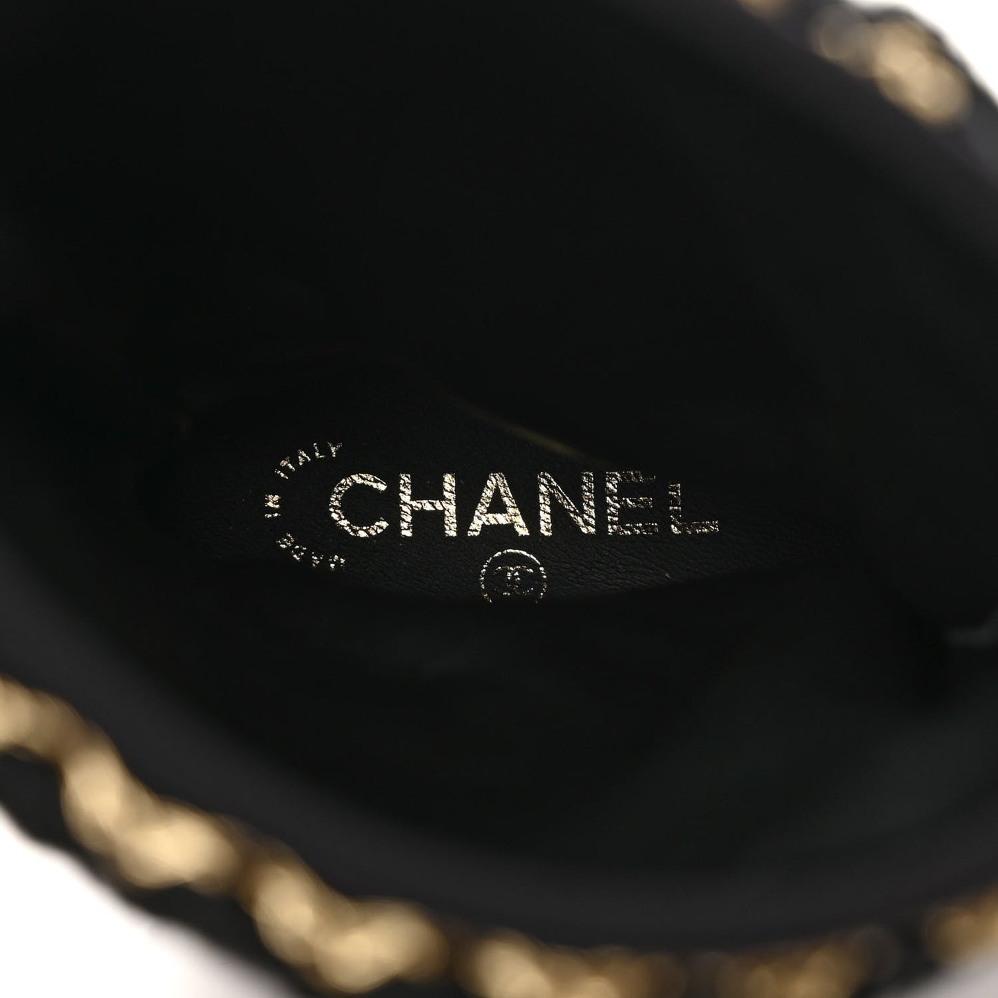 Suede Shearling Chain Studded CC High Boot 38 Black