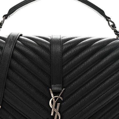 Saint Laurent Sheepskin Matelasse Chevron Monogram Large College Satchel Black 17 of 21