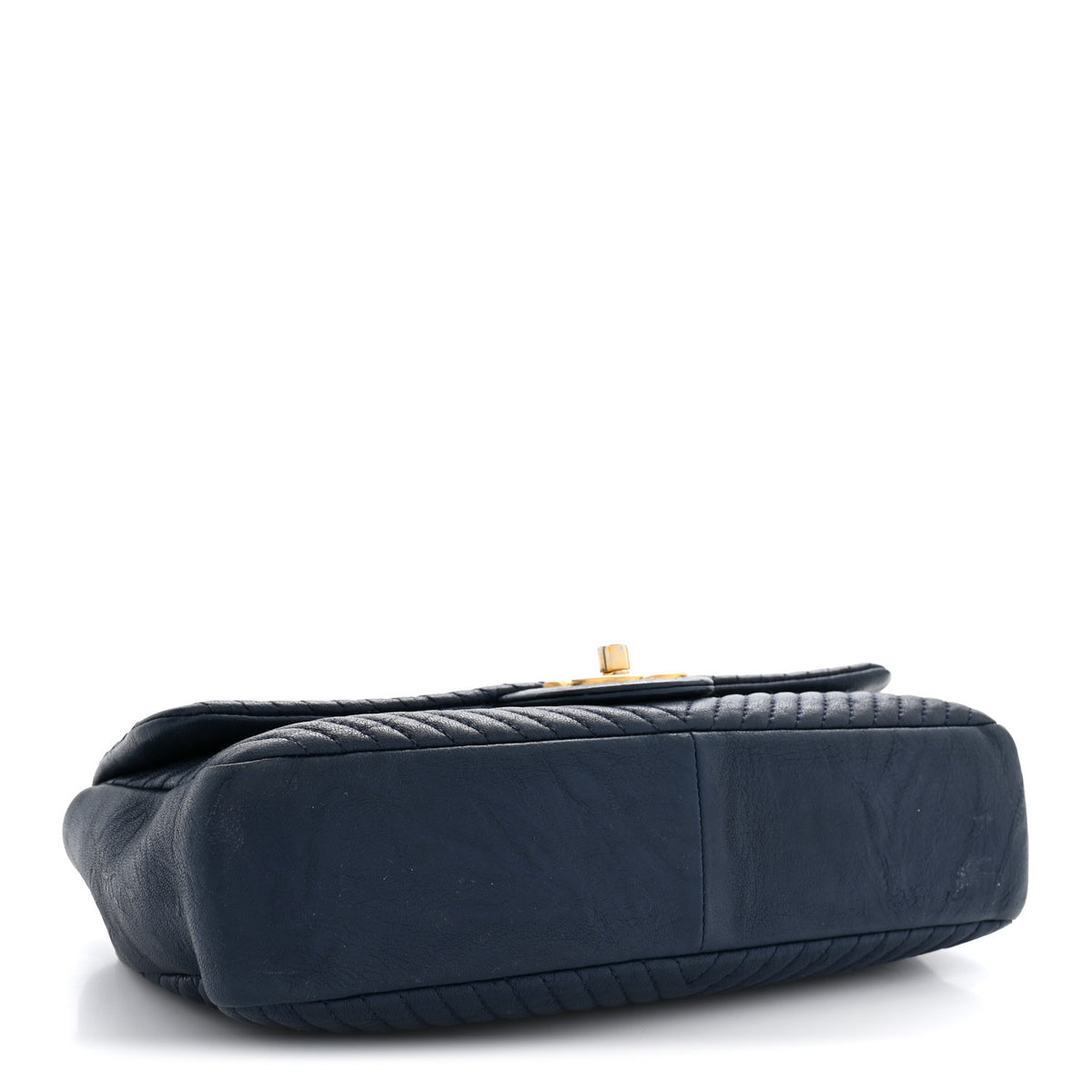 Chanel Calfskin Surpique Chevron Medium Flap Navy 4 of 11