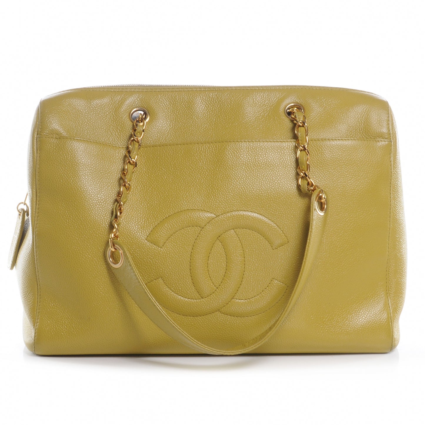 Caviar Large CC Shoulder Bag Chartreuse