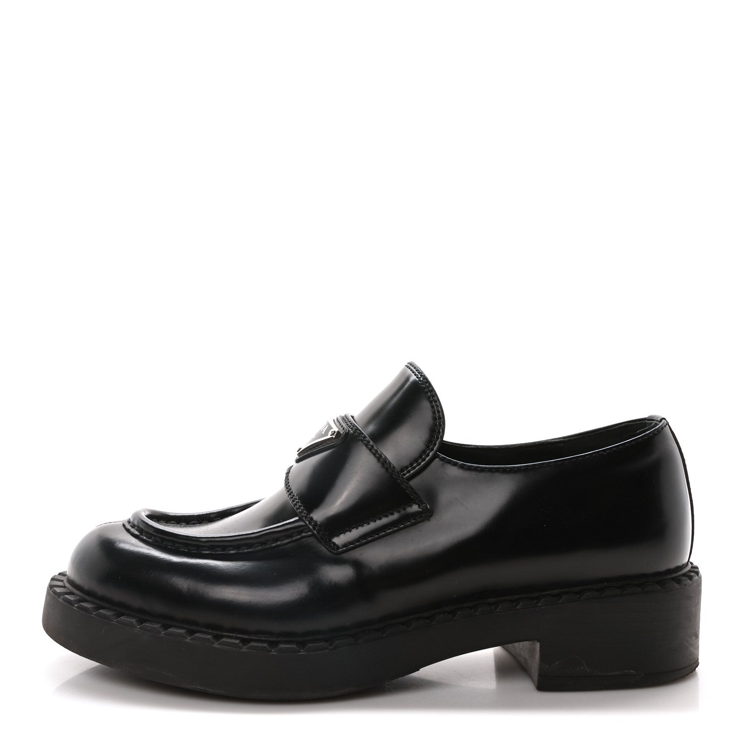 Prada Spazzolato Metal Triangle Logo 50mm Loafers 37 Black 1 of 8