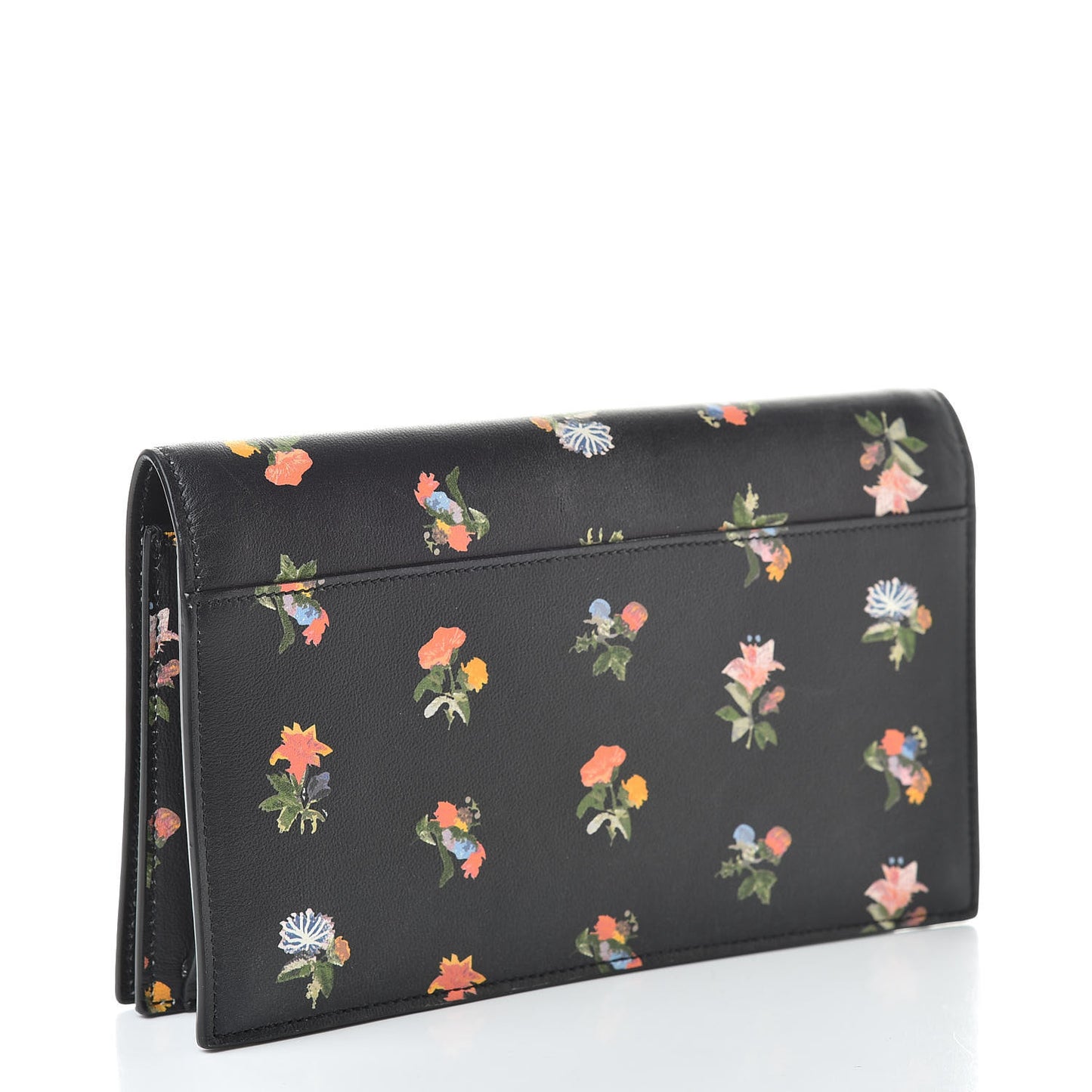 Calfskin Prairie Flower Printed Small Monogram Clutch Black Multicolor