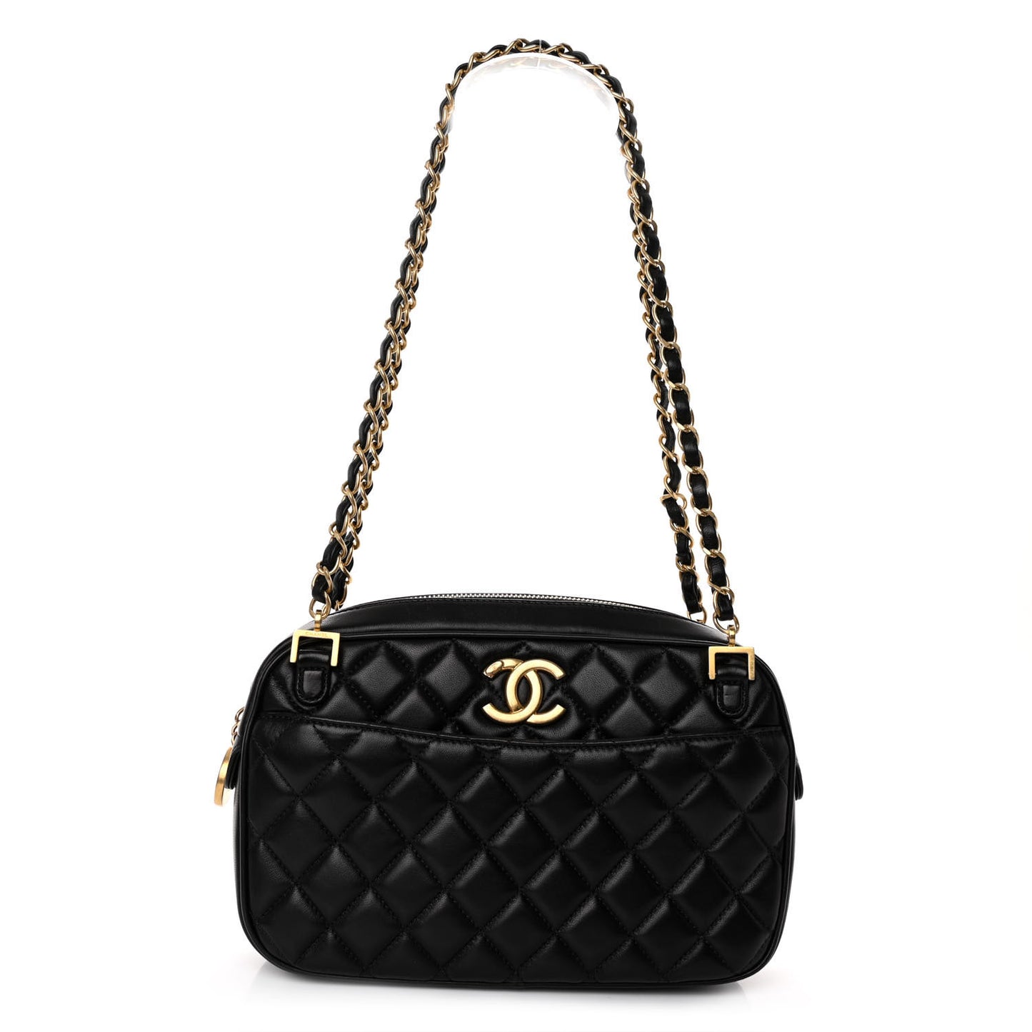 Lambskin Quilted Medium CC Crown Camera Case Black