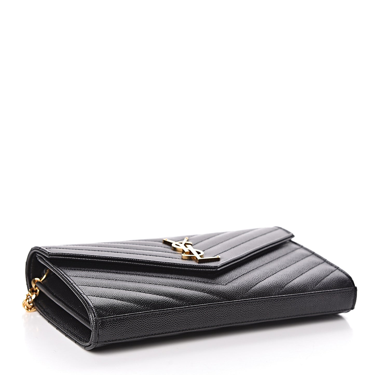 Grain De Poudre Matelasse Chevron Monogram Chain Wallet Black