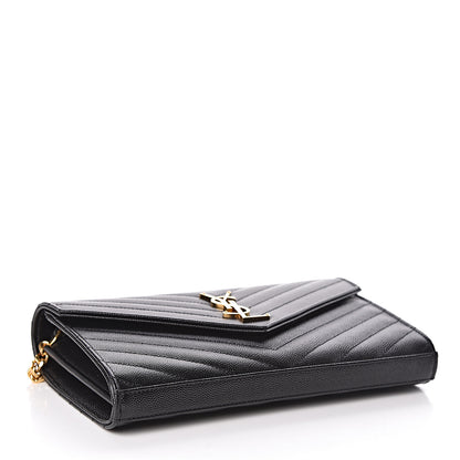 Saint Laurent Grain De Poudre Matelasse Chevron Monogram Chain Wallet Black 4 of 9