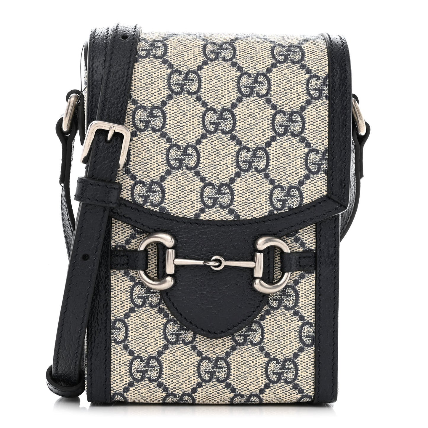 GG Supreme Monogram Textured Dollar Calfskin Mini Horsebit 1955 Crossbody Bag Beige Blue