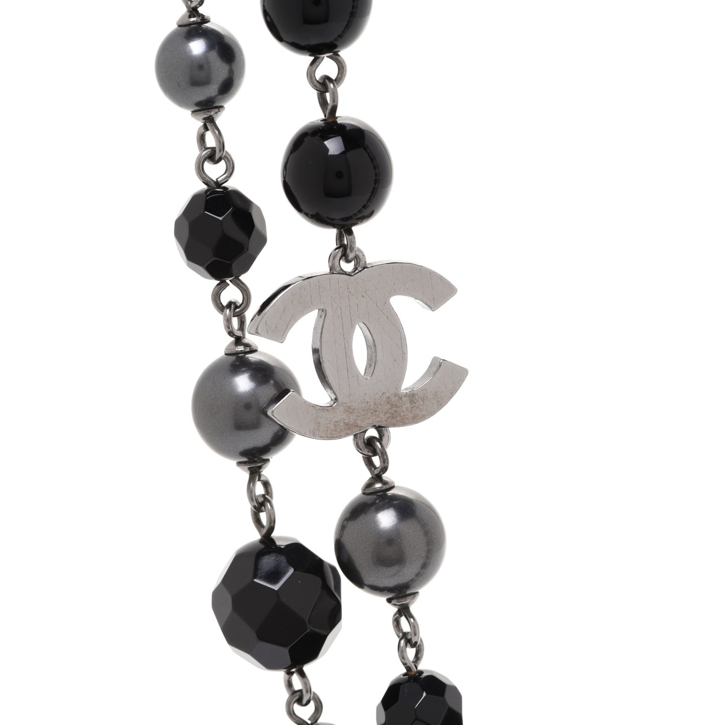 Ruthenium Pearl Beaded CC Long Necklace Black