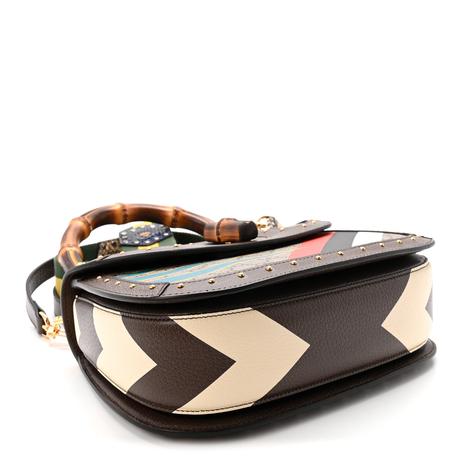Gucci GG Supreme Monogram Studded Calfskin 100 Centennial Geometric Medium Bamboo 1947 Top Handle Bag Beige Ebony Multicolor 4 of 10