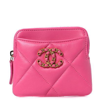 Chanel Lambskin Quilted Chanel 19 Zip Card Holder Wallet Pink 1 of 8