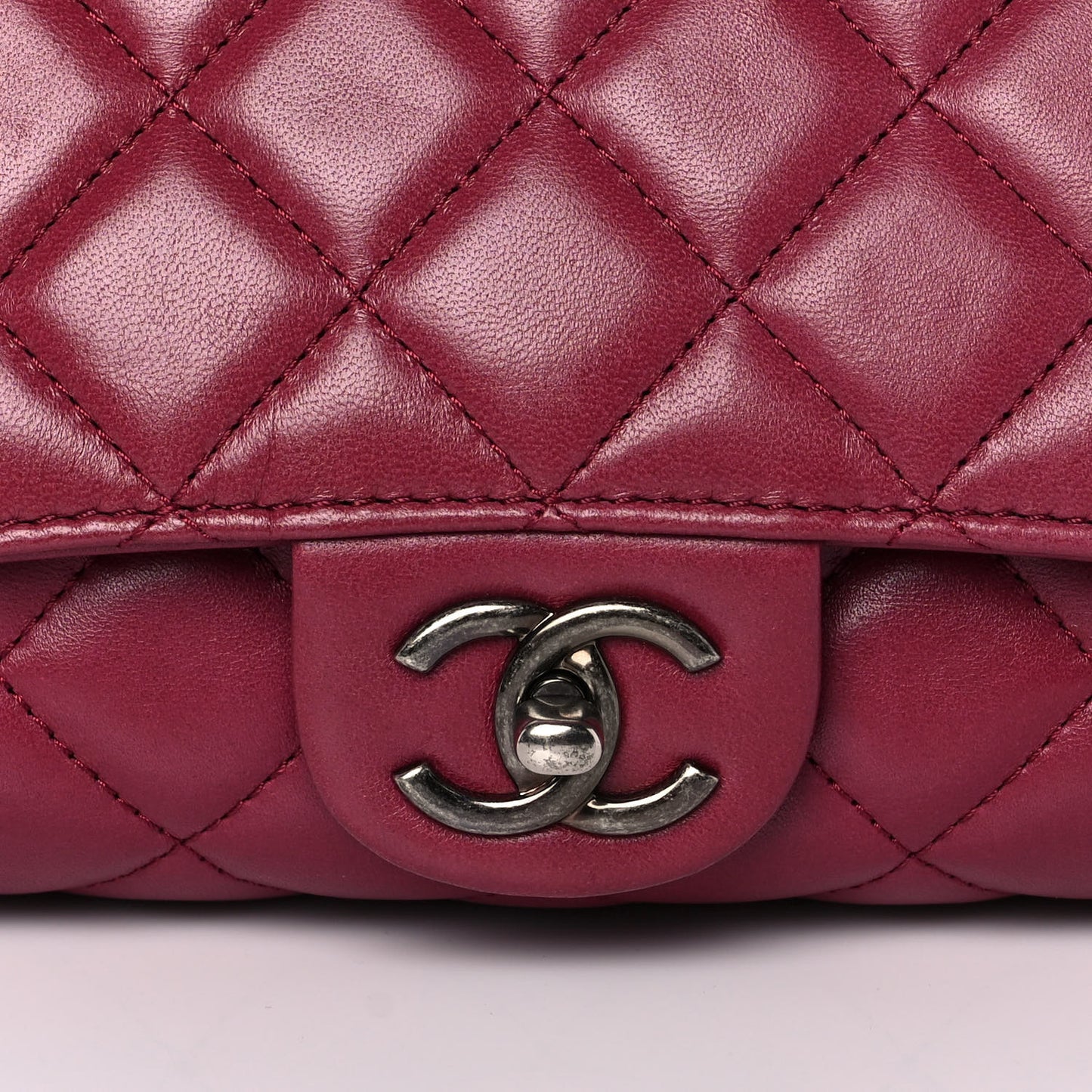 Lambskin Quilted Jumbo Grocery By Chanel Drawstring Shopping Bag Dark Pink