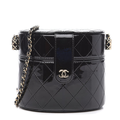 Chanel Patent Quilted Round Clutch With Chain Black 1 of 10