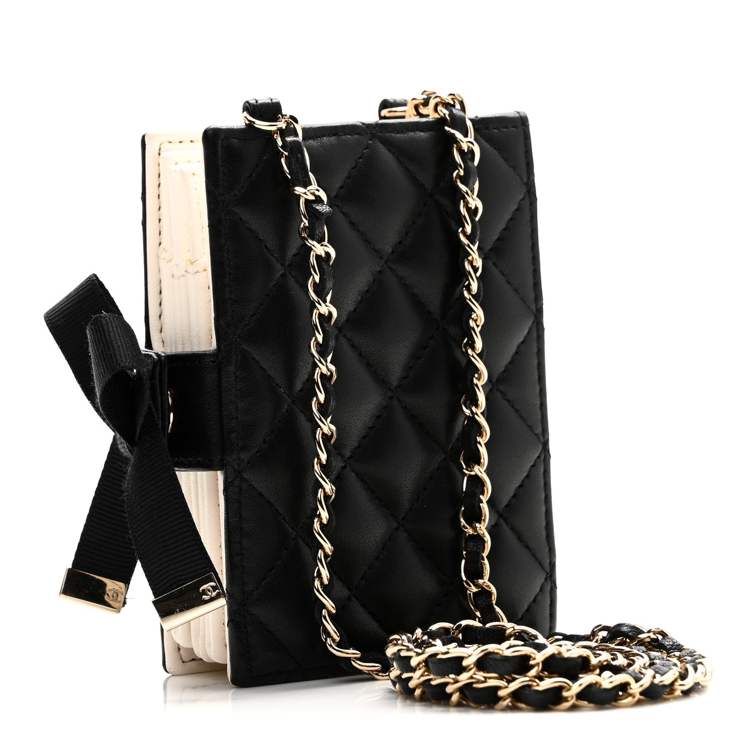Chanel Lambskin Quilted Book Card Holder on Chain Black 3 of 9