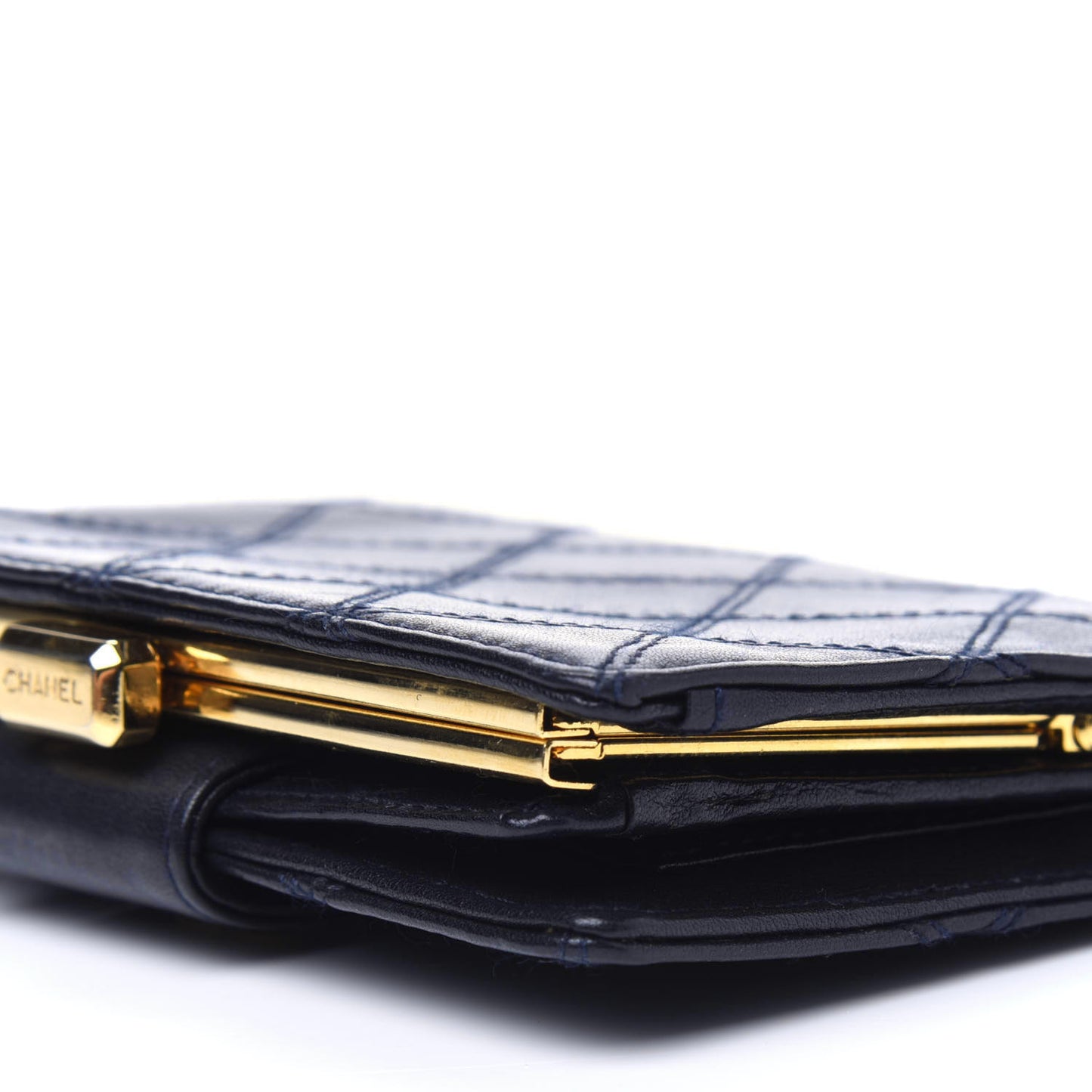 Lambskin Diamond Stitched Compact French Wallet Navy