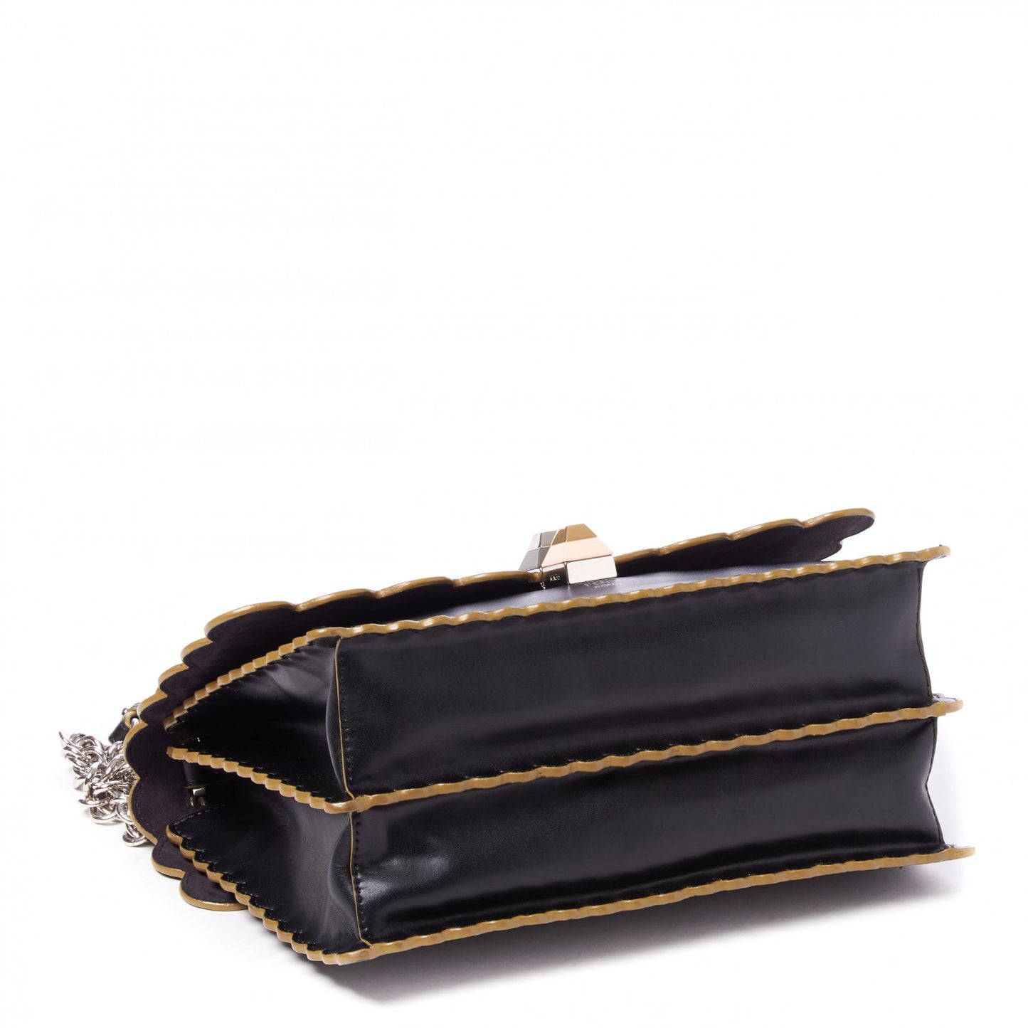 Vitello Liberty Scalloped Studded Kan I Shoulder Bag Black