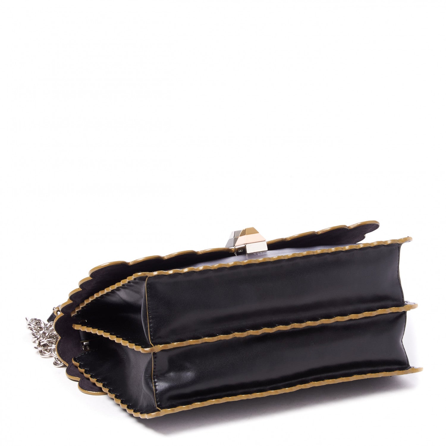 Fendi Vitello Liberty Scalloped Studded Kan I Shoulder Bag Black 3 of 8