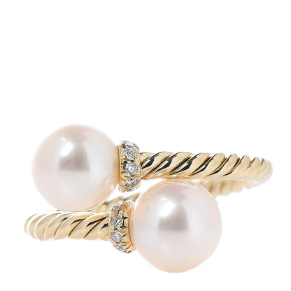 David Yurman 18K Yellow Gold Pearl Diamond Solari Bypass Ring 5 1 of 5