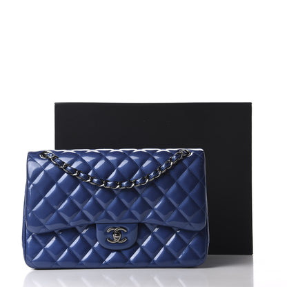 Chanel Patent Quilted Jumbo Double Flap Blue 13 of 13