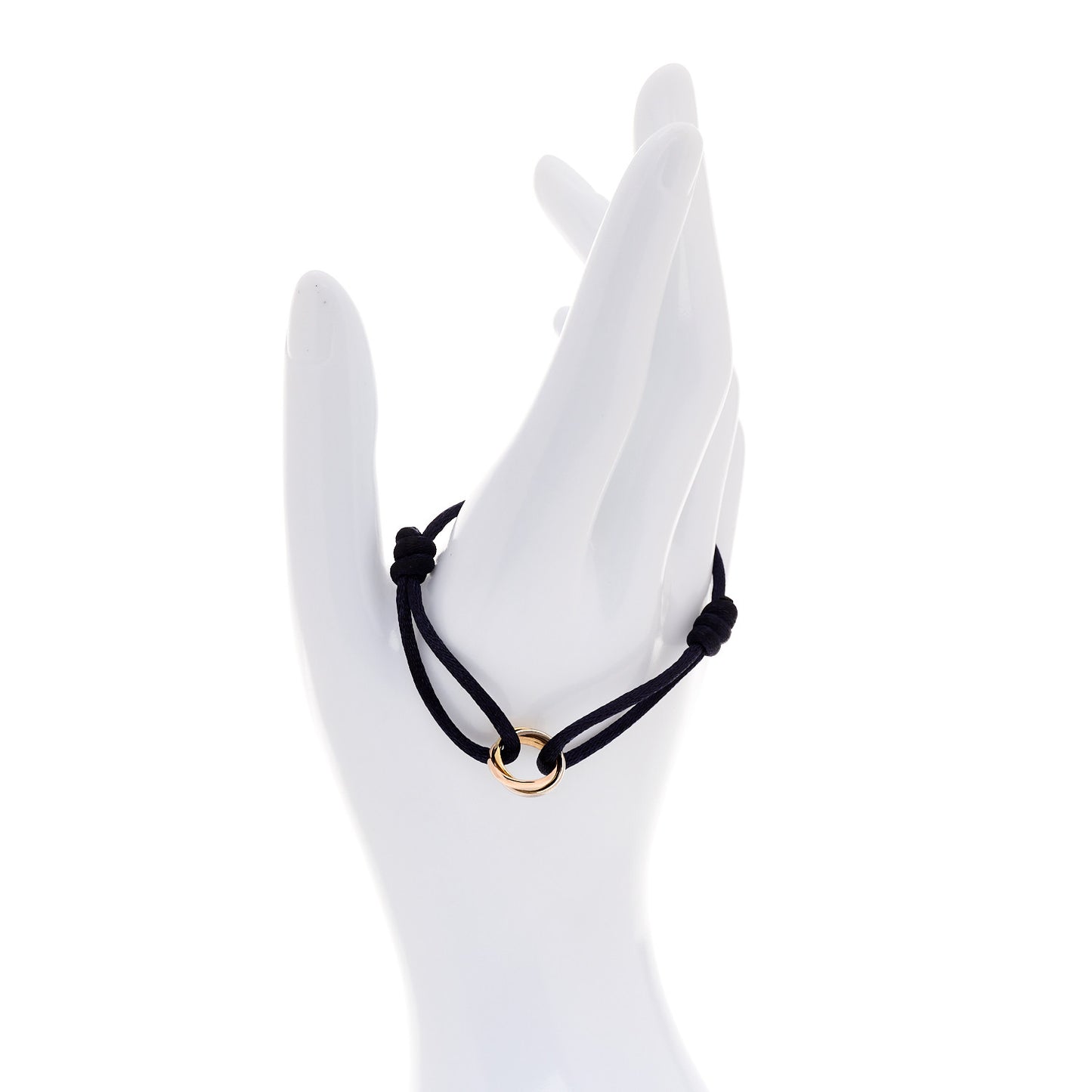 18K White Gold Ceramic Trinity Adjustable Cord Bracelet Navy