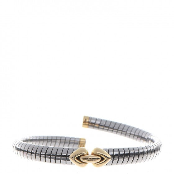 BVLGARI 18K Gold Stainless Steel Tubogas Open Hearts Bracelet