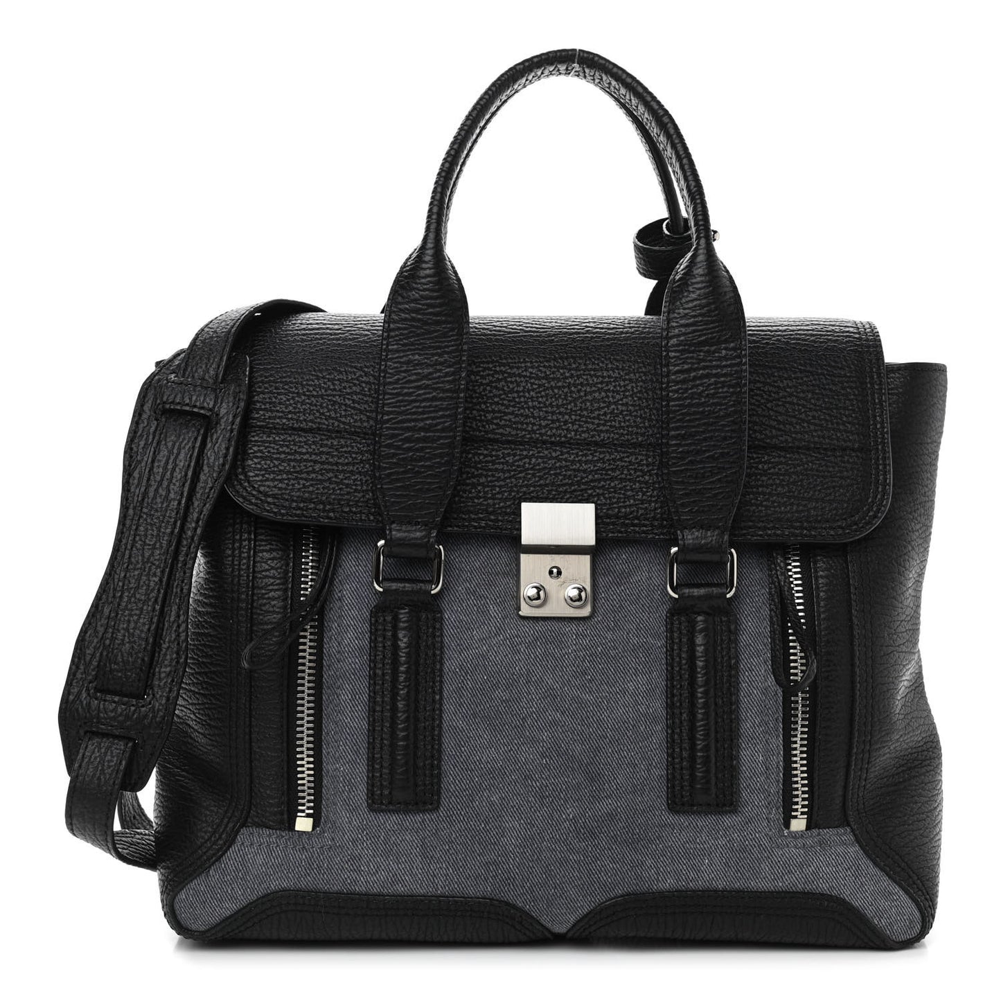 Textured Calfskin Denim Medium Pashli Satchel Black
