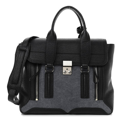 3.1 Phillip Lim Textured Calfskin Denim Medium Pashli Satchel Black 1 of 12