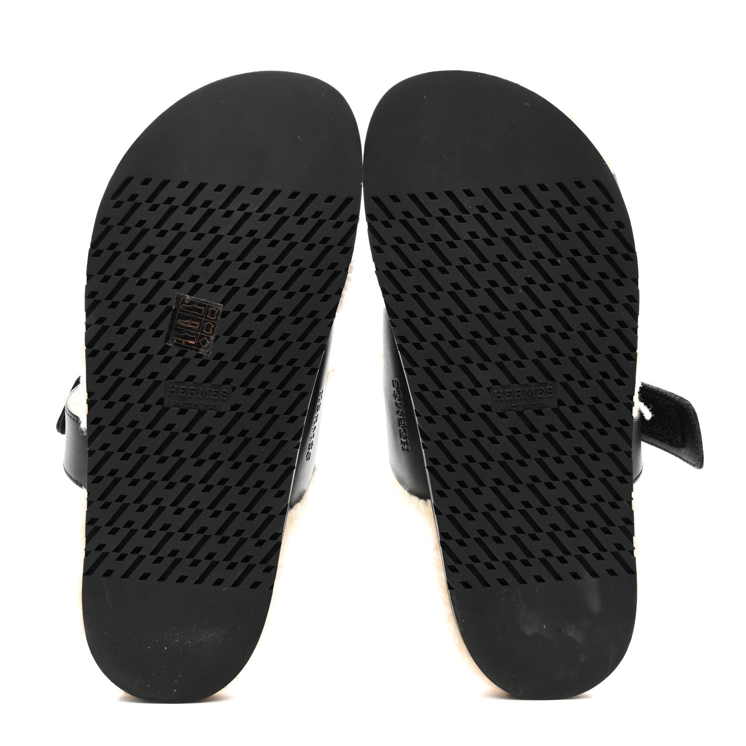 Hermes Calfskin Woolskin Chypre Sandals 39.5 Black Ecru 5 of 7