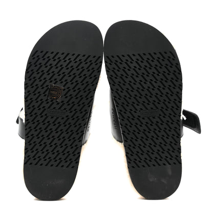 Hermes Calfskin Woolskin Chypre Sandals 39.5 Black Ecru 5 of 7
