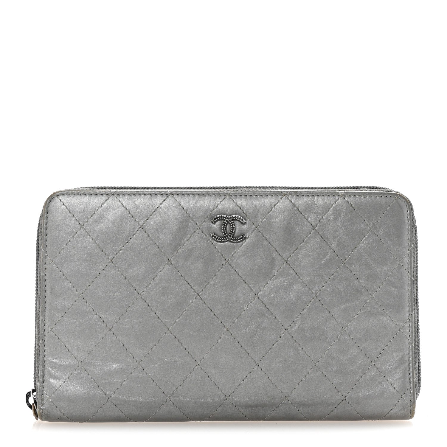 Chanel Metallic Aged Calfskin Quilted Palette Large Zip Around Organizer Wallet Silver 1 of 9