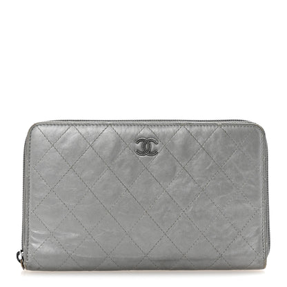 Chanel Metallic Aged Calfskin Quilted Palette Large Zip Around Organizer Wallet Silver 1 of 9