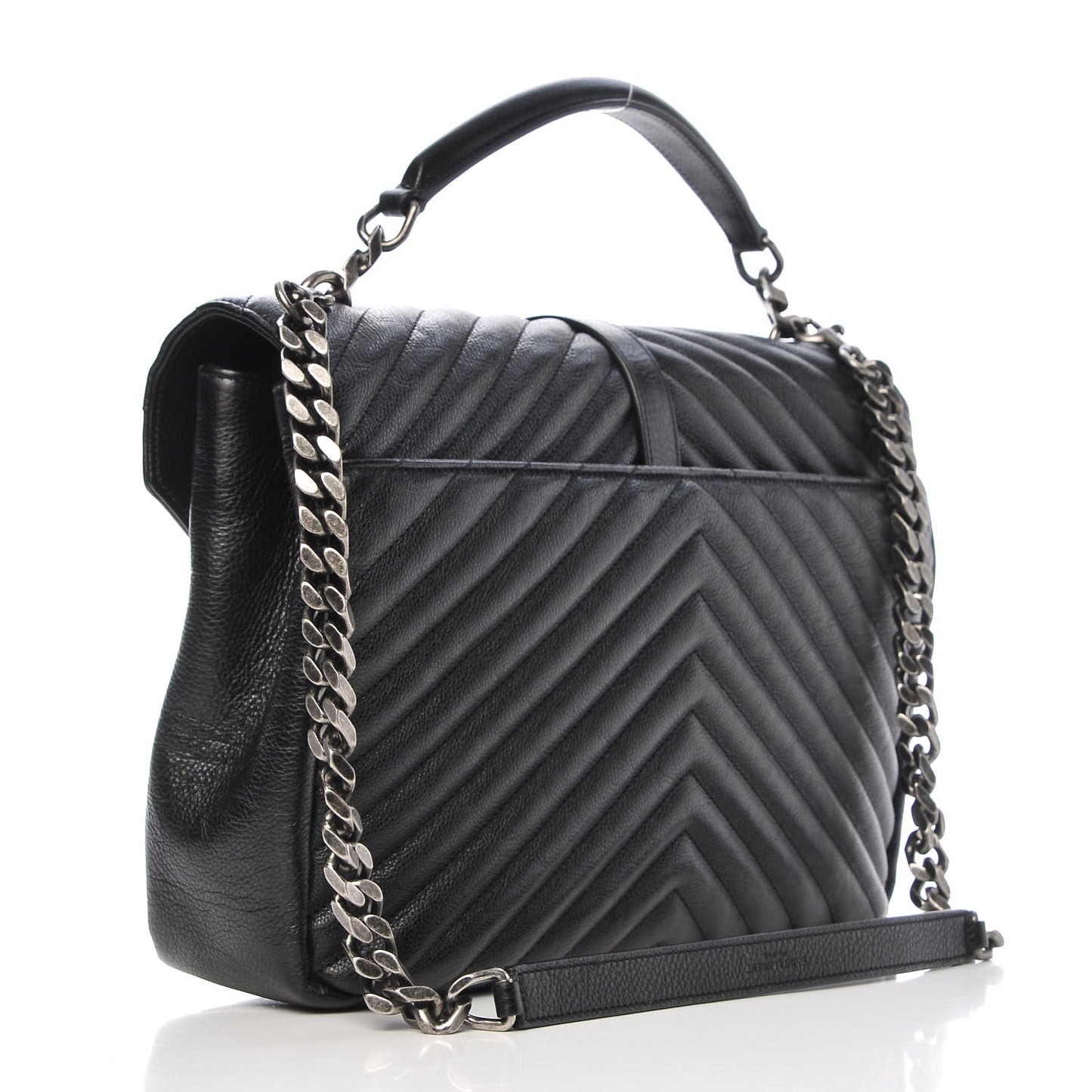 Sheepskin Matelasse Chevron Monogram Large College Satchel Black