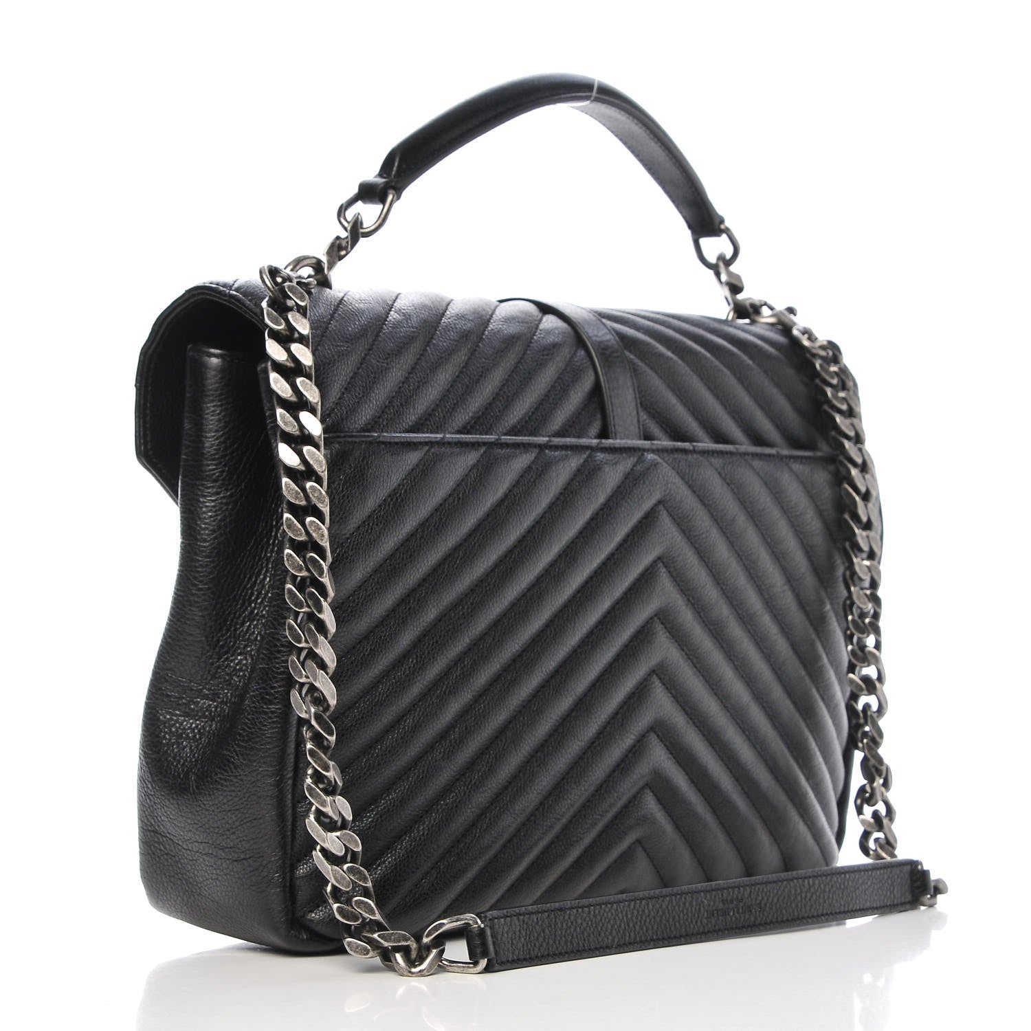 Saint Laurent Sheepskin Matelasse Chevron Monogram Large College Satchel Black 4 of 8