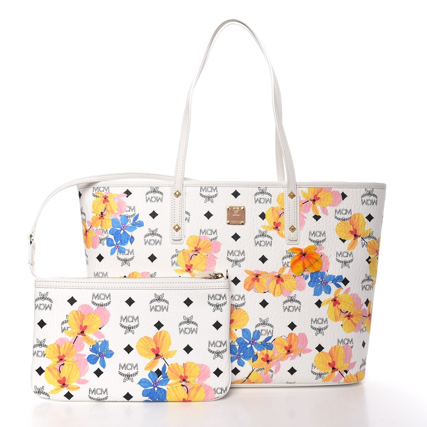MCM Visetos Medium Anya Essential Floral Print Shopper Tote White 3 of 10