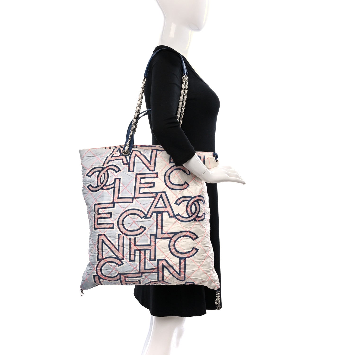 Chanel Nylon Stitched Printed Logo Shopping Bag Multicolor 3 of 11