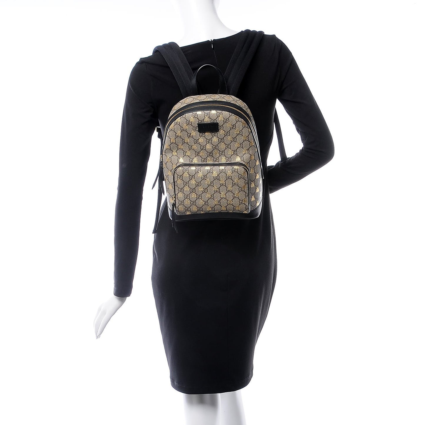 GG Supreme Monogram Bees Print Small Day Backpack Beige Oro Black