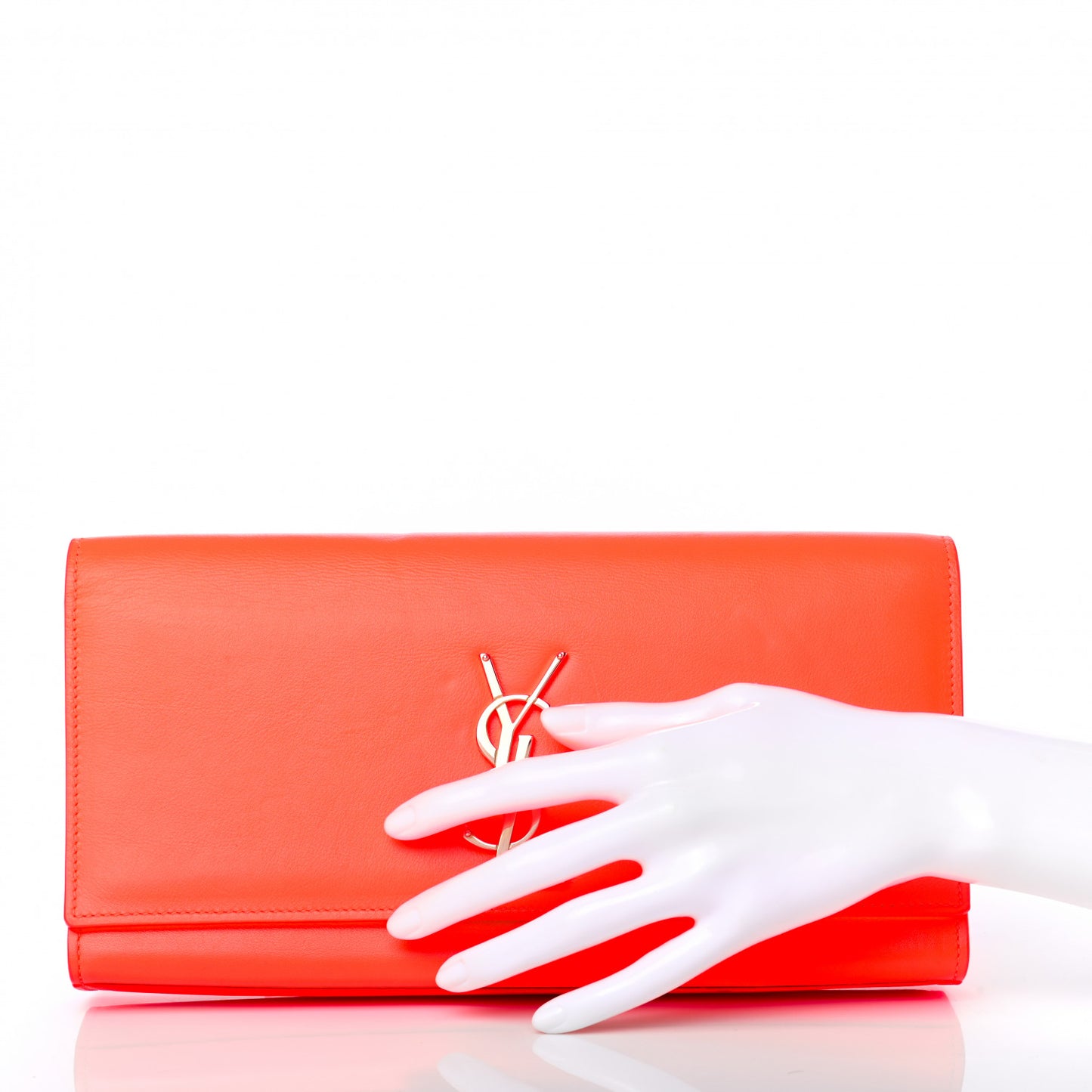 Calfskin Classic Monogram Clutch Neon Orange