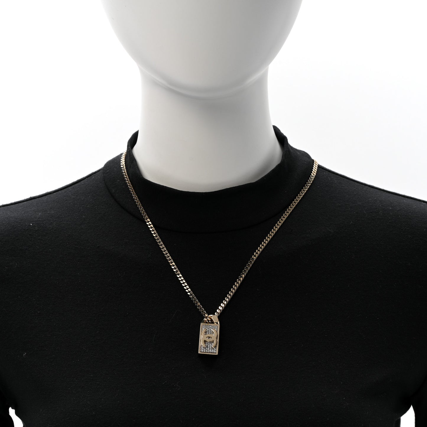 Crystal Dog Tag Charm Necklace Gold